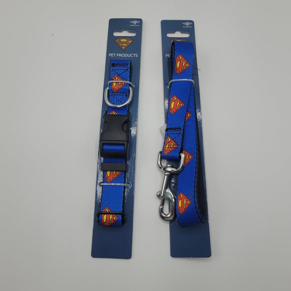 Buckle-Down DC Comics Superman Logo Dog Collar Size M & Leash Set